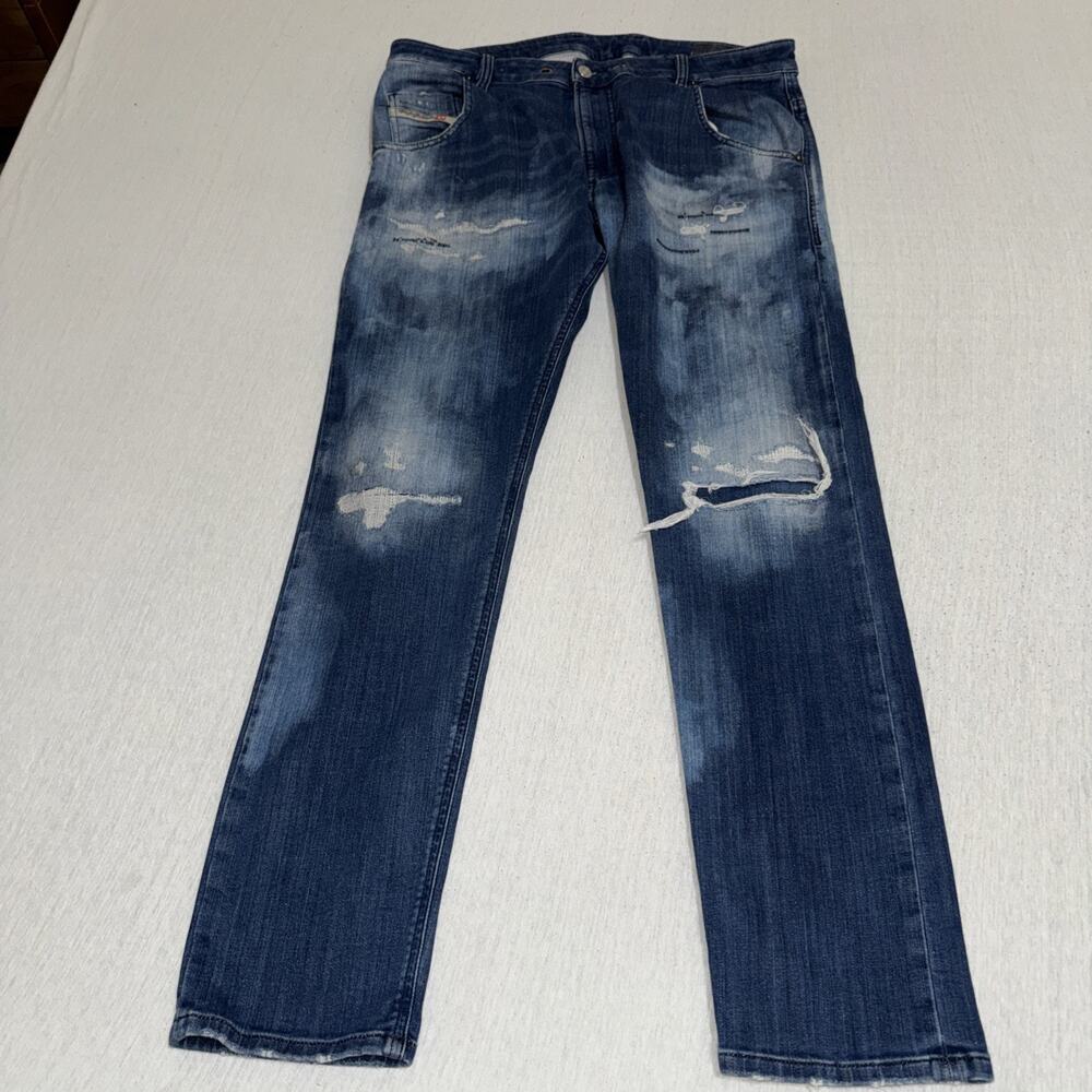 DIESEL Krooley-X-T Regular Slim Stretch Distressed Denim Blue Jeans Size 34x31